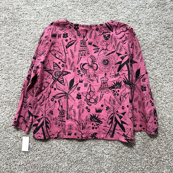 Hot Cotton By Marc Ware Womens S Pink & Black Graphic Print 100% Linen Top - Picture 8 of 9